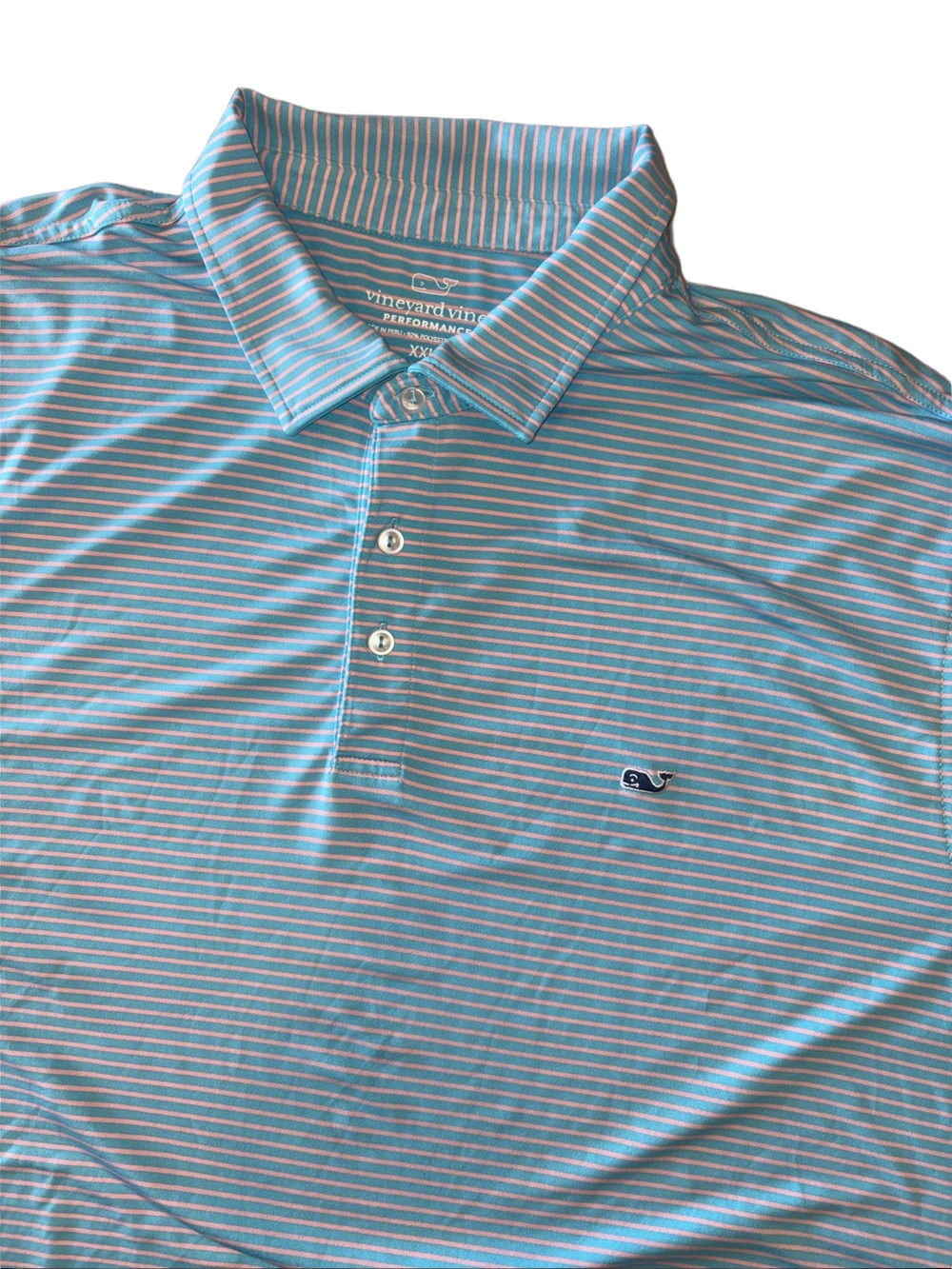 Vineyard Vines Performance Polo Shirt Men’s XXL Blue Pink Striped Stretch Golf